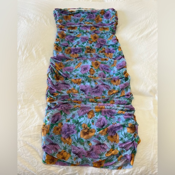 Veronica Beard | SZ 14 | Lake Blue Quiana Floral Strapless Ruched Midi Dress NWT - Picture 9 of 12